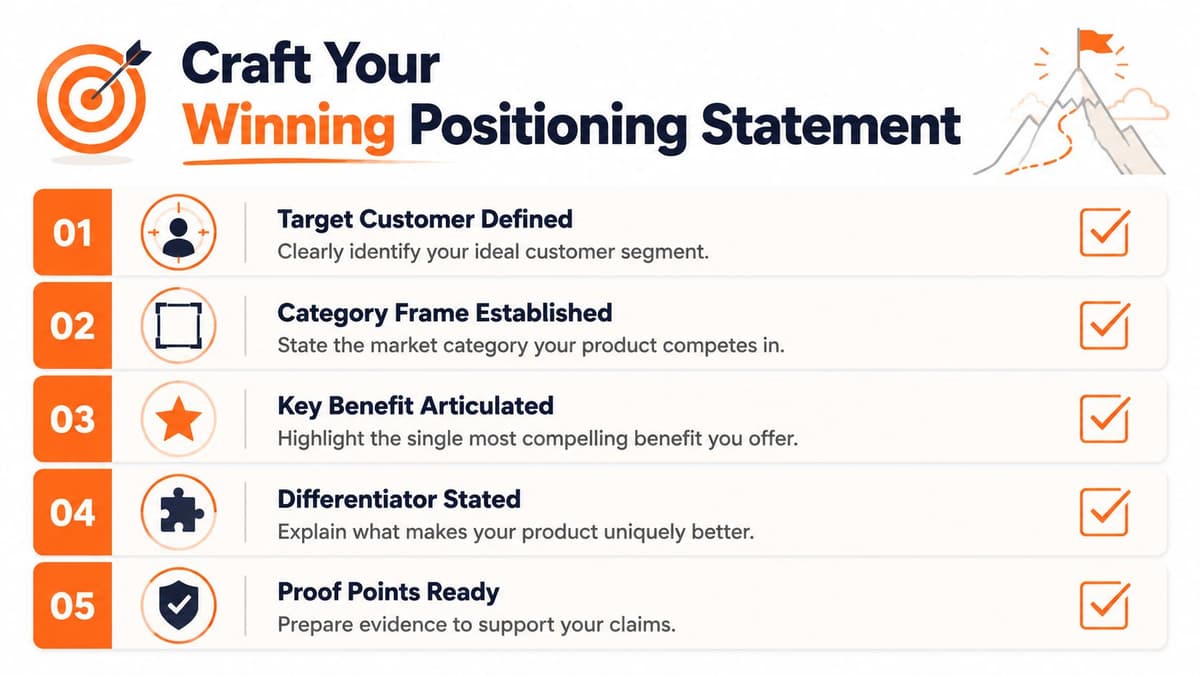 A five-step guide on how to craft a winning business positioning statement for marketing strategy.