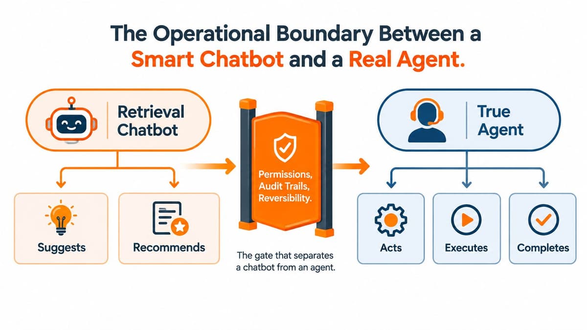 A diagram illustrating the operational boundary between an automated retrieval chatbot and a human true agent.